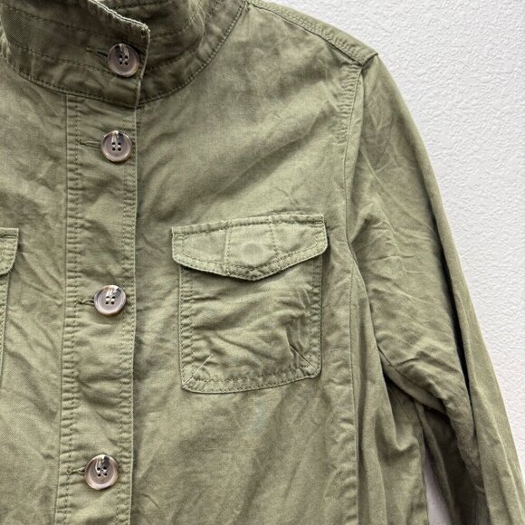 Talbots Green Cotton Linen Lyocell Utility Military Button Jacket Womens Medium - Picture 3 of 7